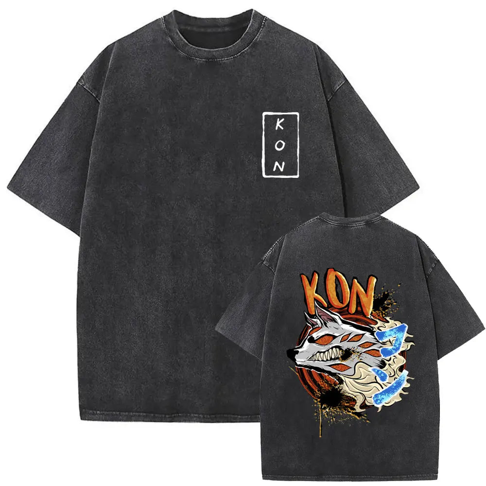 Anime Chainsaw Man Vintage Washed T-shirt Hayakawa Aki Summon Kon Fox Devil Graphic T Shirts Men Women Casual Fashion T-shirts