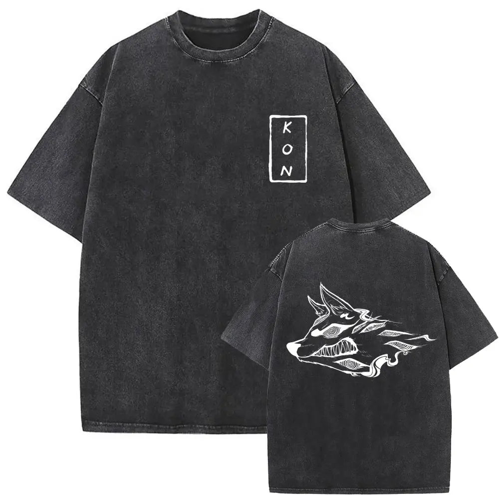 Anime Chainsaw Man Vintage Washed T-shirt Hayakawa Aki Summon Kon Fox Devil Graphic T Shirts Men Women Casual Fashion T-shirts