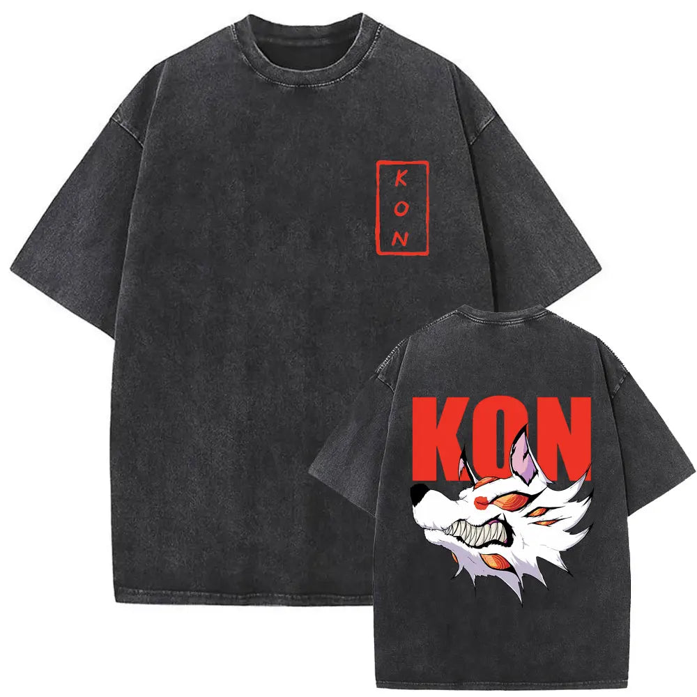 Anime Chainsaw Man Vintage Washed T-shirt Hayakawa Aki Summon Kon Fox Devil Graphic T Shirts Men Women Casual Fashion T-shirts