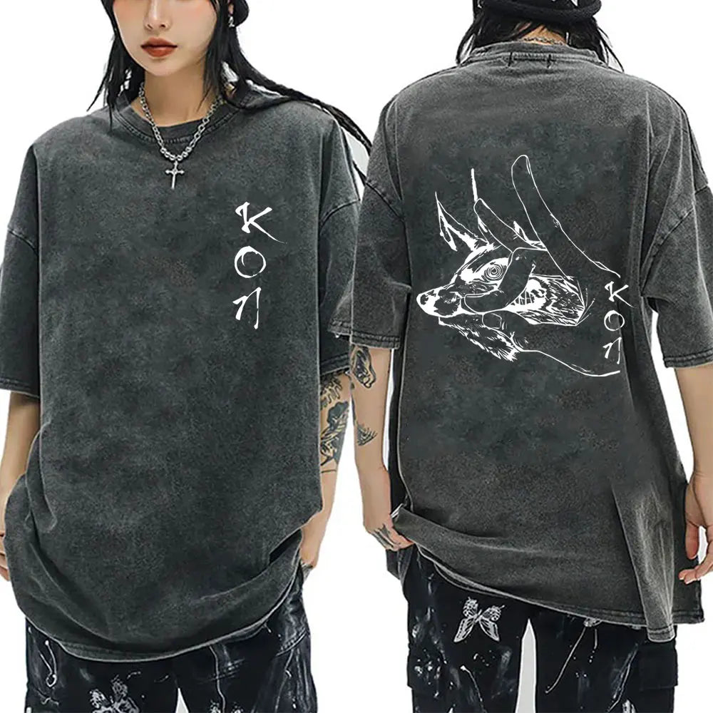 Anime Chainsaw Man Vintage Washed T-shirt Hayakawa Aki Summon Kon Fox Devil Graphic T Shirts Men Women Casual Fashion T-shirts