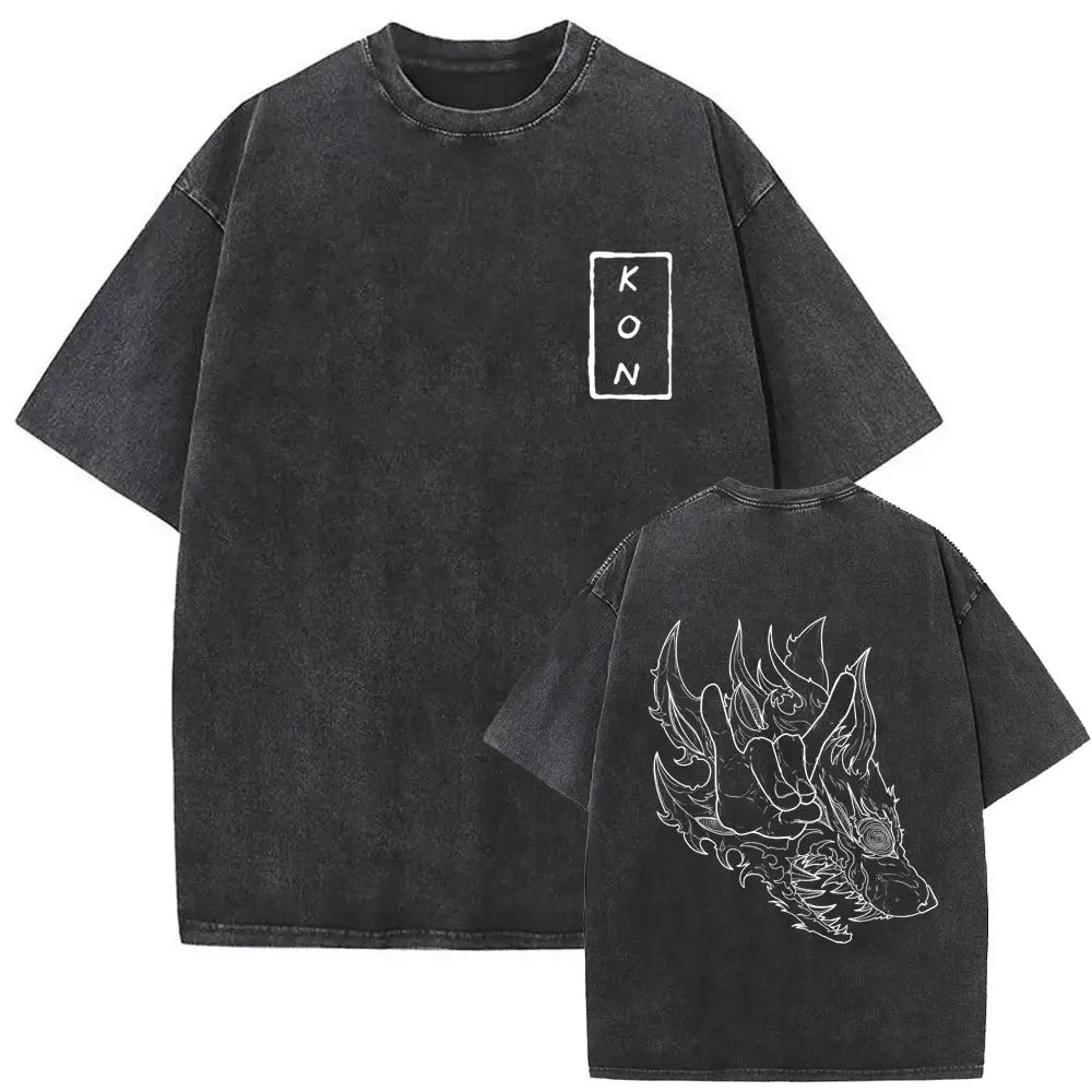 Anime Chainsaw Man Vintage Washed T-shirt Hayakawa Aki Summon Kon Fox Devil Graphic T Shirts Men Women Casual Fashion T-shirts