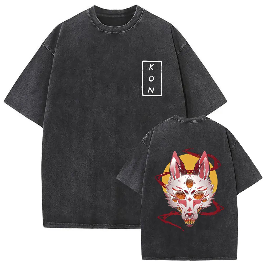 Anime Chainsaw Man Vintage Washed T-shirt Hayakawa Aki Summon Kon Fox Devil Graphic T Shirts Men Women Casual Fashion T-shirts