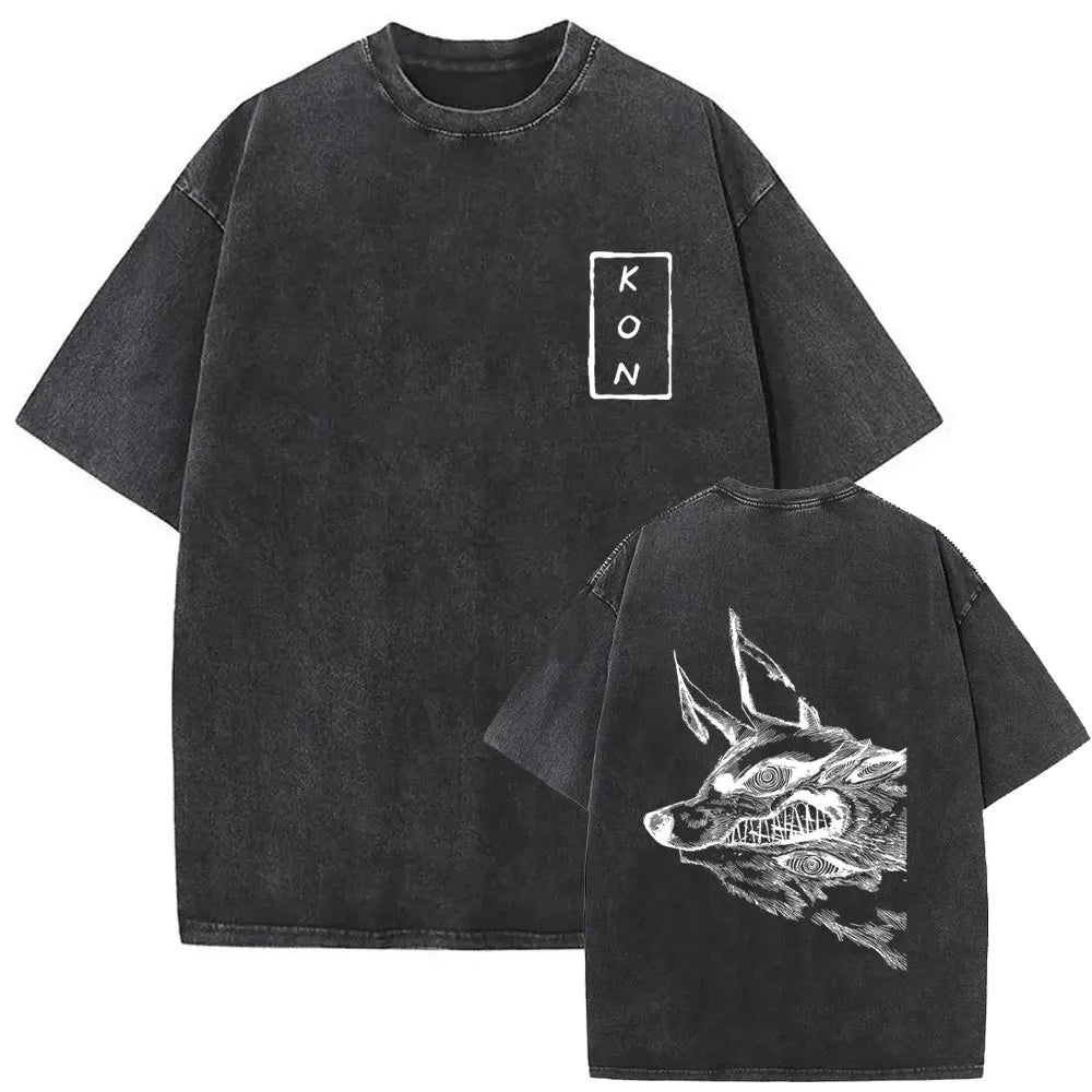 Anime Chainsaw Man Vintage Washed T-shirt Hayakawa Aki Summon Kon Fox Devil Graphic T Shirts Men Women Casual Fashion T-shirts