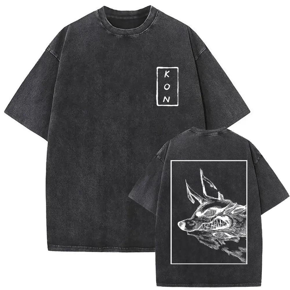 Anime Chainsaw Man Vintage Washed T-shirt Hayakawa Aki Summon Kon Fox Devil Graphic T Shirts Men Women Casual Fashion T-shirts