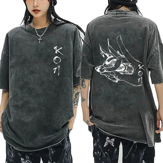Anime Chainsaw Man Vintage Washed T-shirt Hayakawa Aki Summon Kon Fox Devil Graphic T Shirts Men Women Casual Fashion T-shirts